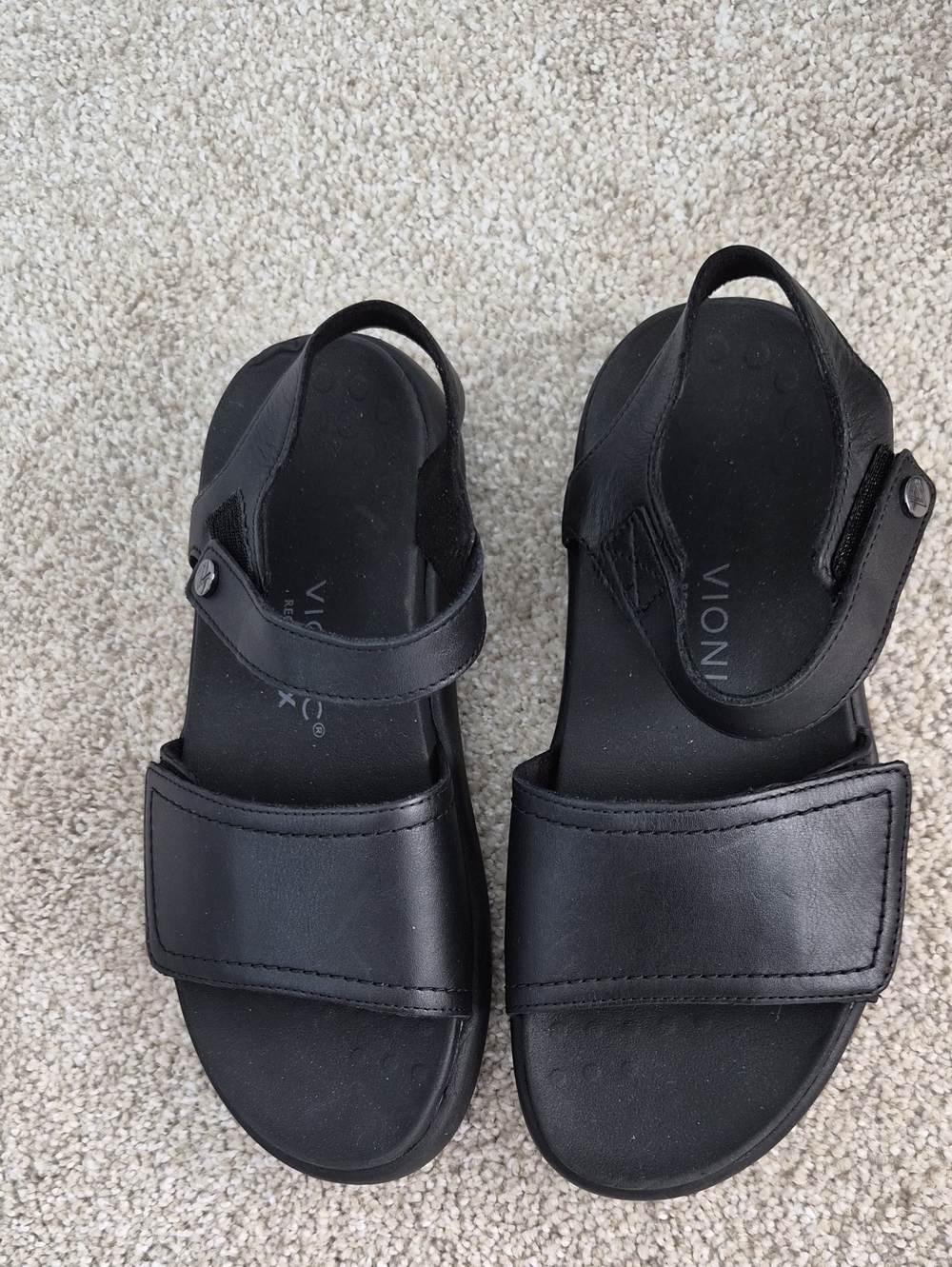 Vionic Awaken Black Strap Leather Sandals Az 5